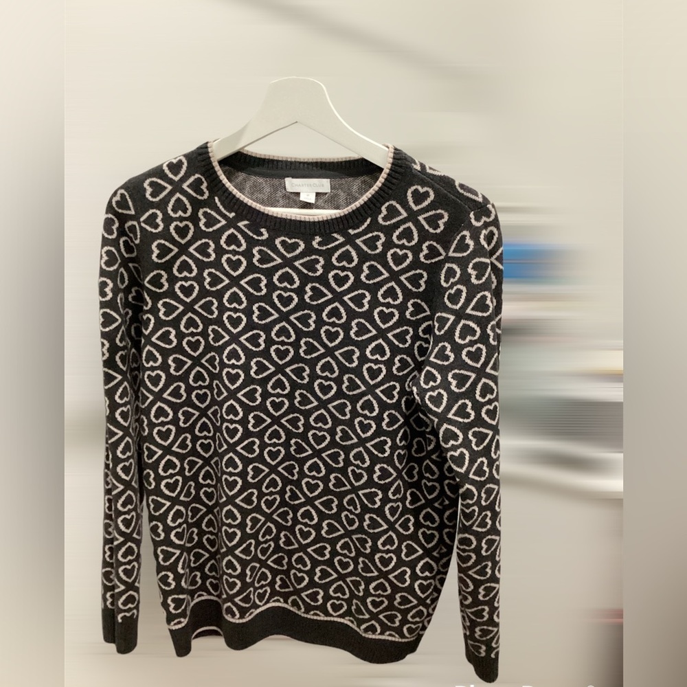 Charter Club Heart Print Knit Sweater Women Size M